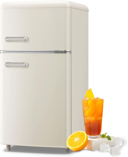 Refrigerador Retro Doble Puerta — 72L, Congelador 21L, Clase E, LED, 39 dB