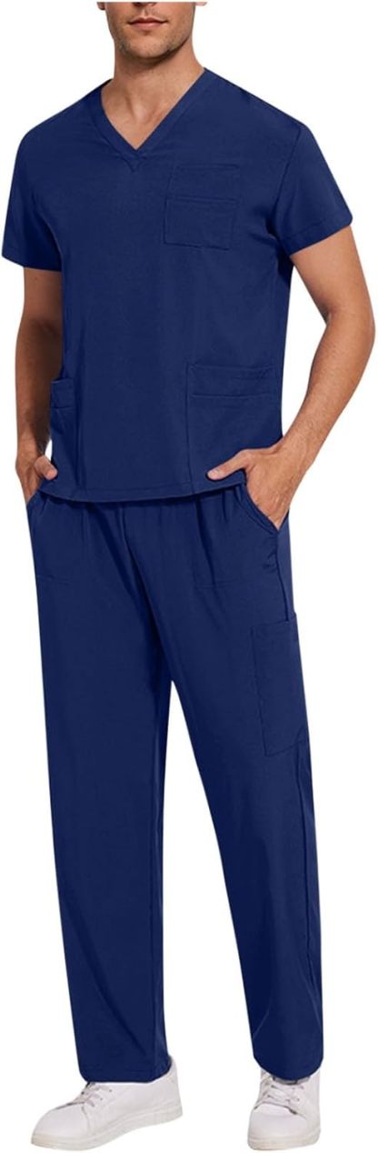Set de 10 colores Scrubs for Men Set Stretch V-Neck Scrub Top & Jogger Pant with 8 Pockets Anti-Wrinkle Clinical Modern Suit with 8 Pockets