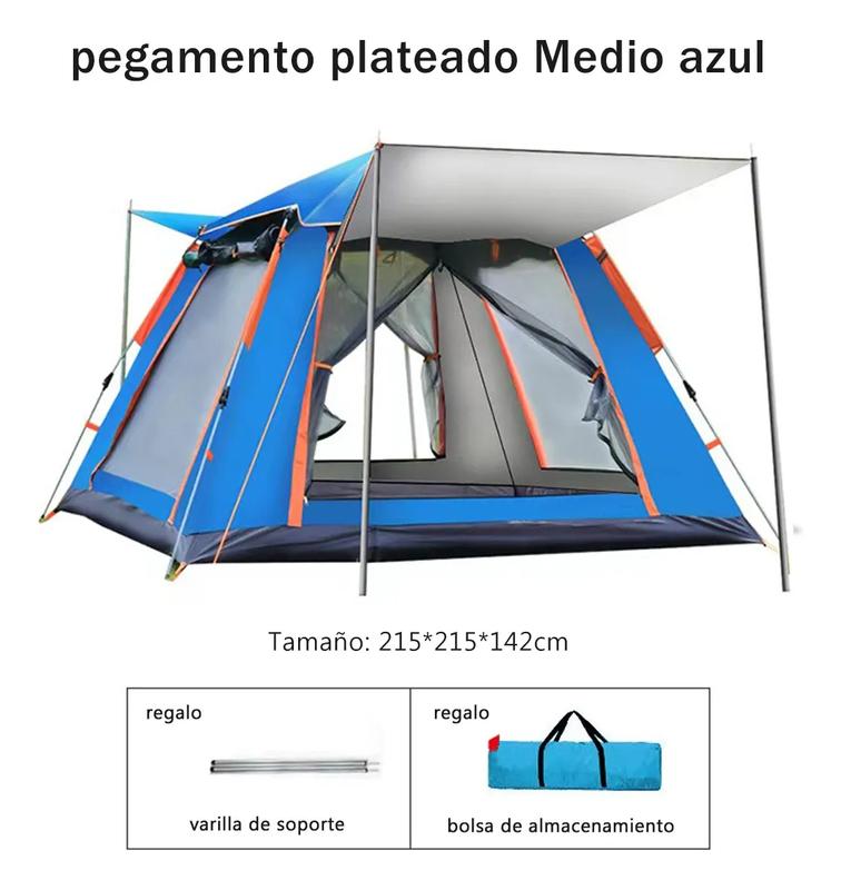 Tienda de Campaña Grande Azul para 4-6 Personas, 215x215x145 cm, Tela Oxford 210D, UPF 50+, Impermeable PU2000, Montaje Rápido en 3 Segundos, Protección Solar y Ventanas Panorámicas