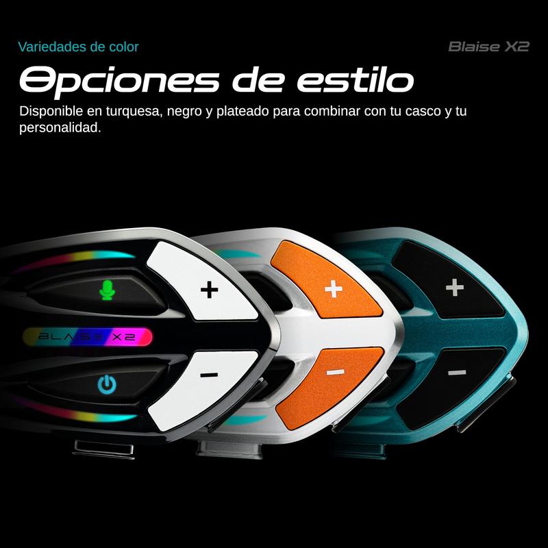 BLAISE X2 Intercomunicador para Casco con Doble Chip Bluetooth 5.4, Música y Comunicación Simultáneas, Resistencia al Agua IP56 y Luces RGB, Alcance 1000m
