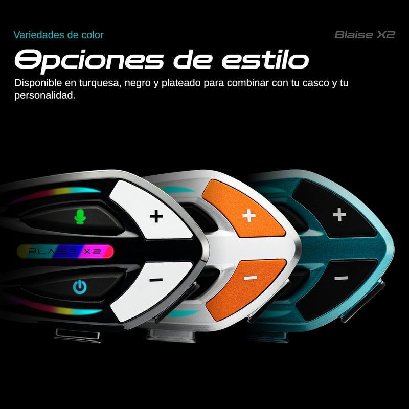 BLAISE X2 Intercomunicador para Casco con Doble Chip Bluetooth 5.4, Música y Comunicación Simultáneas, Resistencia al Agua IP56 y Luces RGB, Alcance 1000m