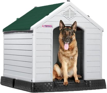 Q PERRON Casa para Perro Chico, Mediano, Grande y Extragrande | Materiales de Alta Calidad - Plástico para Exterior - Resistente al Agua | Térmica con Ventilación | Piso Elevado. (Rojo, Grande)