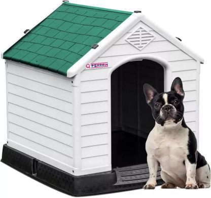 Q PERRON Casa para Perro Chico, Mediano, Grande y Extragrande | Materiales de Alta Calidad - Plástico para Exterior - Resistente al Agua | Térmica con Ventilación | Piso Elevado. (Rojo, Grande)