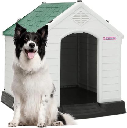 Q PERRON Casa para Perro Chico, Mediano, Grande y Extragrande | Materiales de Alta Calidad - Plástico para Exterior - Resistente al Agua | Térmica con Ventilación | Piso Elevado. (Rojo, Grande)