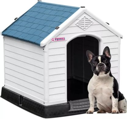 Q PERRON Casa para Perro Chico, Mediano, Grande y Extragrande | Materiales de Alta Calidad - Plástico para Exterior - Resistente al Agua | Térmica con Ventilación | Piso Elevado. (Rojo, Grande)
