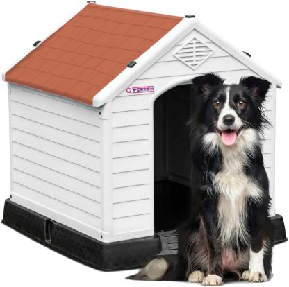 Q PERRON Casa para Perro Chico, Mediano, Grande y Extragrande | Materiales de Alta Calidad - Plástico para Exterior - Resistente al Agua | Térmica con Ventilación | Piso Elevado. (Rojo, Grande)