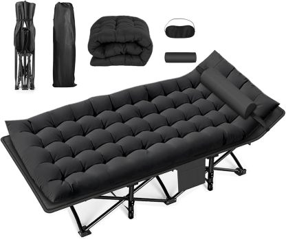 Kayoosi Catre Camastro Plegable Acampar, 190*80CM Cama Plegable Portátil con Cojines de Algodón, Almohadas y Bolsa de Almacenamiento. Cama de Camping Plegable para Ocio en Interiores y Camping (Gris)
