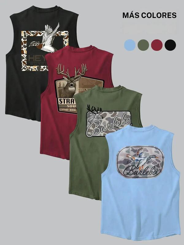 🦌🦆4 Pack Southern Hunting Tank Tops | Deer & Duck Camo Graphic Sleeveless Shirts | Vintage Outdoor Sports Tops