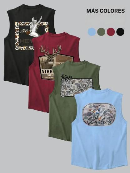 🦌🦆4 Pack Southern Hunting Tank Tops | Deer & Duck Camo Graphic Sleeveless Shirts | Vintage Outdoor Sports Tops