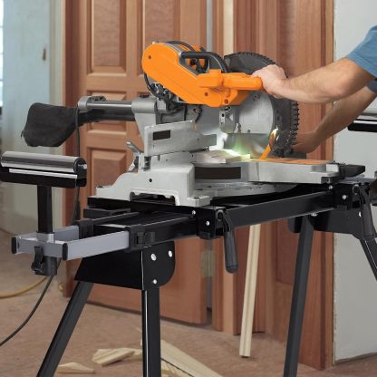 Garvee - Soporte de sierra ingletadora universal, capacidad de carga de 420 libras, soporte de sierra plegable ajustable de 76-4/5 pulgadas, se adapta a la mayoría de sierras de mesa con soportes de