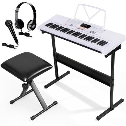 Kit de teclado de piano electrónico duradero de 61 teclas: piano digital portátil para principiantes con pantalla LED, atril, auriculares y micrófono para uso recreativo.