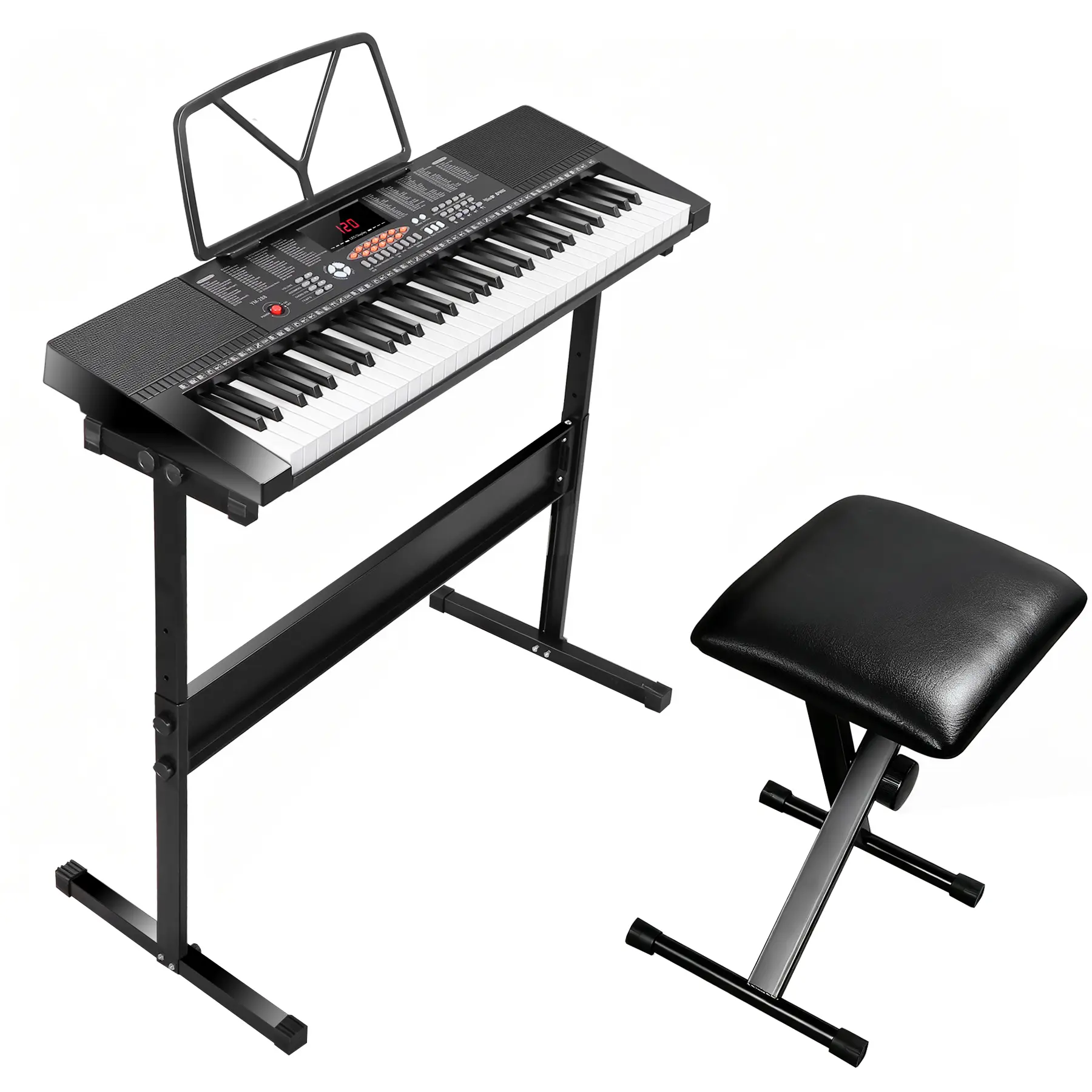 Kit de teclado de piano electrónico duradero de 61 teclas: piano digital portátil para principiantes con pantalla LED, atril, auriculares y micrófono para uso recreativo.