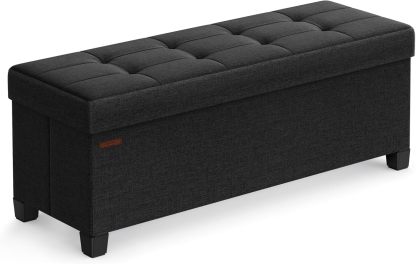SONGMICS Storage Ottoman Bench, Foldable Foot Rest with Legs, 15 x 43 x 15.7 Inches, End of Bed Bench, Storage Chest, Load up to 660 lb, for Living Room, Bedroom, Entryway, Slate Gray ULSF018G01