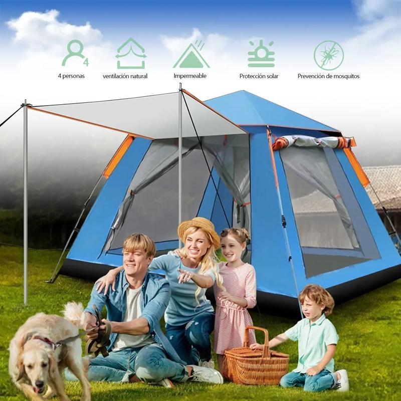 Tienda de Campaña Grande Azul para 4-6 Personas, 215x215x145 cm, Tela Oxford 210D, UPF 50+, Impermeable PU2000, Montaje Rápido en 3 Segundos, Protección Solar y Ventanas Panorámicas