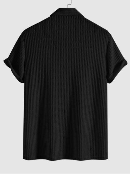 Men's Plain Jacquard Knit Polo Shirt, Regular Fit Casual Short Sleeve Button Front Top for Summer, Fashion Men's Clothes for Daily Wear