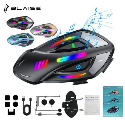 BLAISE X2 Intercomunicador para Casco con Doble Chip Bluetooth 5.4, Música y Comunicación Simultáneas, Resistencia al Agua IP56 y Luces RGB, Alcance 1000m