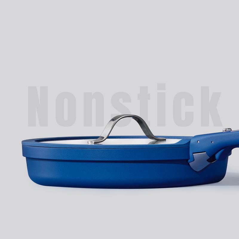 [Oficial] Juego de 30 piezas de ollas y sartenes antiadherentes en azul zafiro — Batería de cocina antiadherente apta para lavavajillas, horno y refrigerador — Utensilios de cocina con mango extraíble, aptos para horno (ideal para caravanas) — Juego de co