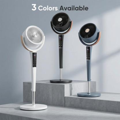 Ventilador de pedestal para dormitorio, circulador de aire silencioso (20 dB) con motor DC, 15 velocidades y 5 modos, oscilación de 120°, temporizador de 12 horas, flujo de aire de 1050 CFM, altura ajustable (37-45 pulgadas), luz LED, ventilador de pie co