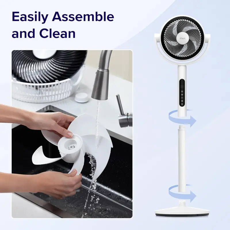 Ventilador circulador oscilante de pie LEVOIT Corebreeze R432 para el hogar: motor de CC de 9 velocidades, flujo de aire de 908 CFM, alcance de 25 metros, funcionamiento silencioso de 20 dB, control remoto, temporizador con sensor, modos de pedestal y mes