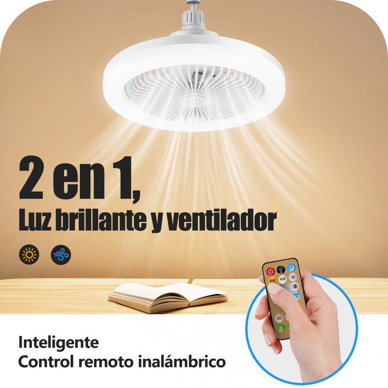 Lámpara de ventilador de 6 aspas，El diámetro es de 520 mm,Abrigo de ventilador energéticamente eficiente,Potente viento y brillo intenso, 60w Ventilador, 3 temperaturas de color, 3 velocidades de viento, rosca E27, ruido bajo, temporizador programable,Apt