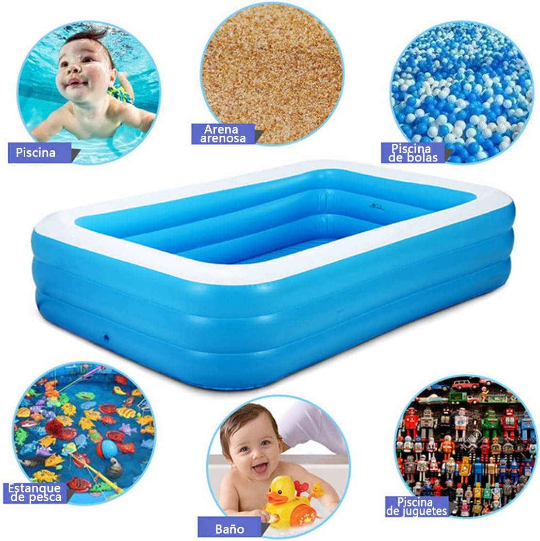 OUARTV Alberca Inflable Piscina Familiar, 210x150x60cmPiscina Hinchable Rectangular, Piscina Familiar En El Patio Trasero, Fiesta AcuáTica De Verano, Exterior, JardíN, Adultos, Juego Simple