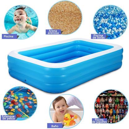 OUARTV Alberca Inflable Piscina Familiar, 210x150x60cmPiscina Hinchable Rectangular, Piscina Familiar En El Patio Trasero, Fiesta AcuáTica De Verano, Exterior, JardíN, Adultos, Juego Simple