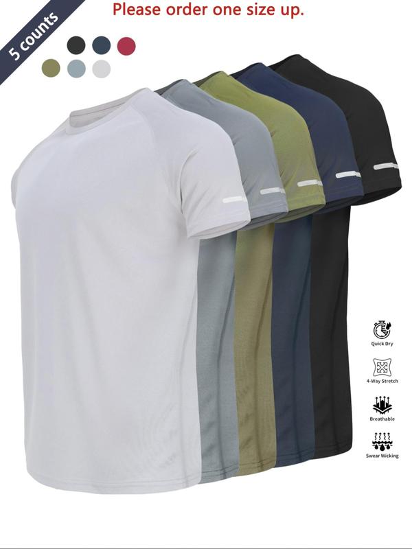Camiseta deportiva reflectante, transpirable y de secado rápido, de manga corta y cuello redondo; camiseta atlética ligera para hombre, ideal para actividades al aire libre, ropa de gimnasio y entrenamiento, top deportivo, ropa para exteriores.