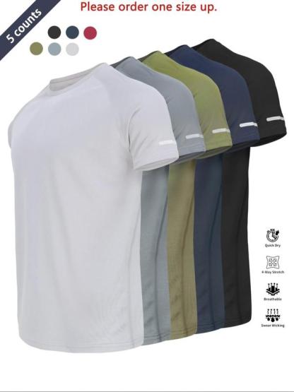 Camiseta deportiva reflectante, transpirable y de secado rápido, de manga corta y cuello redondo; camiseta atlética ligera para hombre, ideal para actividades al aire libre, ropa de gimnasio y entrenamiento, top deportivo, ropa para exteriores.