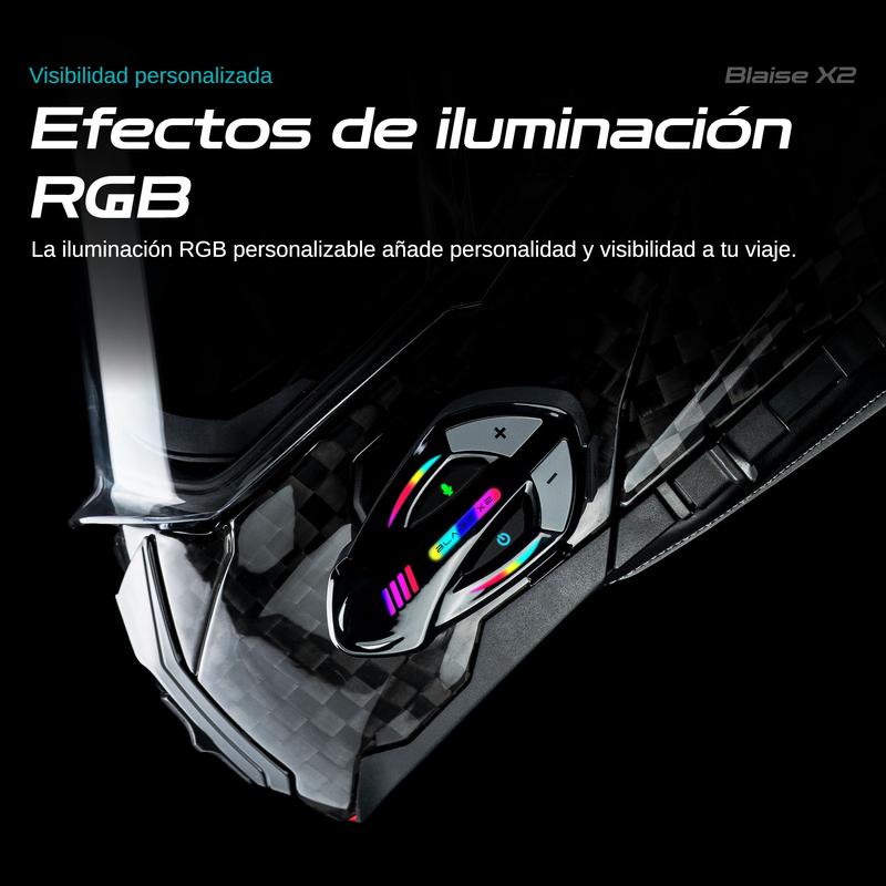 BLAISE X2 Intercomunicador para Casco con Doble Chip Bluetooth 5.4, Música y Comunicación Simultáneas, Resistencia al Agua IP56 y Luces RGB, Alcance 1000m