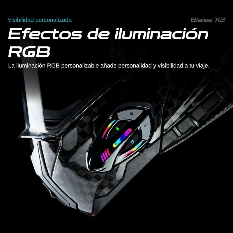 BLAISE X2 Intercomunicador para Casco con Doble Chip Bluetooth 5.4, Música y Comunicación Simultáneas, Resistencia al Agua IP56 y Luces RGB, Alcance 1000m