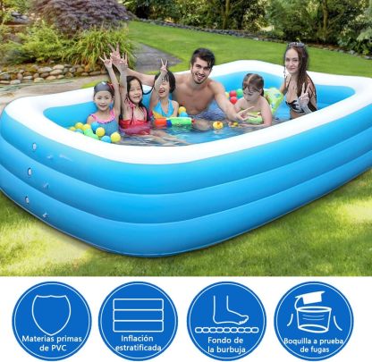 OUARTV Alberca Inflable Piscina Familiar, 210x150x60cmPiscina Hinchable Rectangular, Piscina Familiar En El Patio Trasero, Fiesta AcuáTica De Verano, Exterior, JardíN, Adultos, Juego Simple