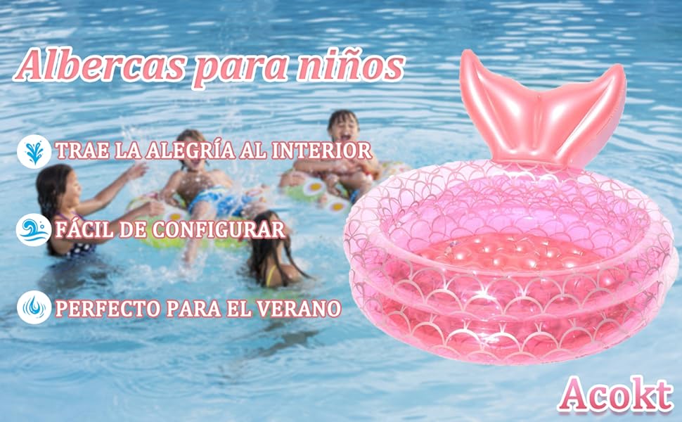 Albercas para niños，Piscina Inflable de Sirena para Patio Trasero, Piscina Redonda de Jardín