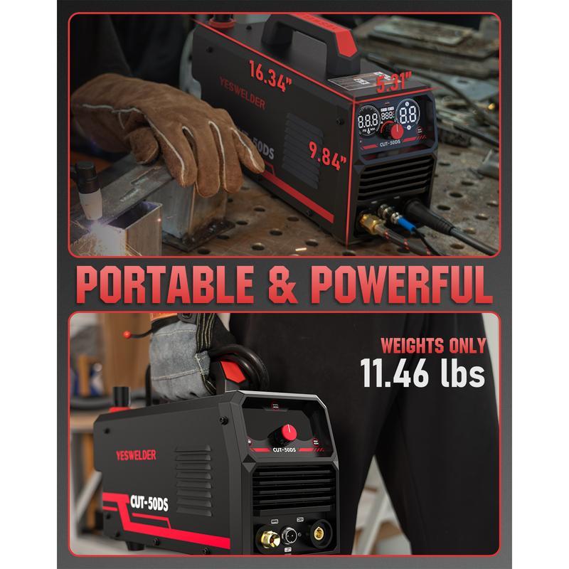 YESWELDER CUT-50DS — Cortadora de plasma de 50 A y 110/220 V, máquina de corte por plasma de aire con pantalla digital — Modos 2T/4T y capacidad de corte máx. de 16/25"