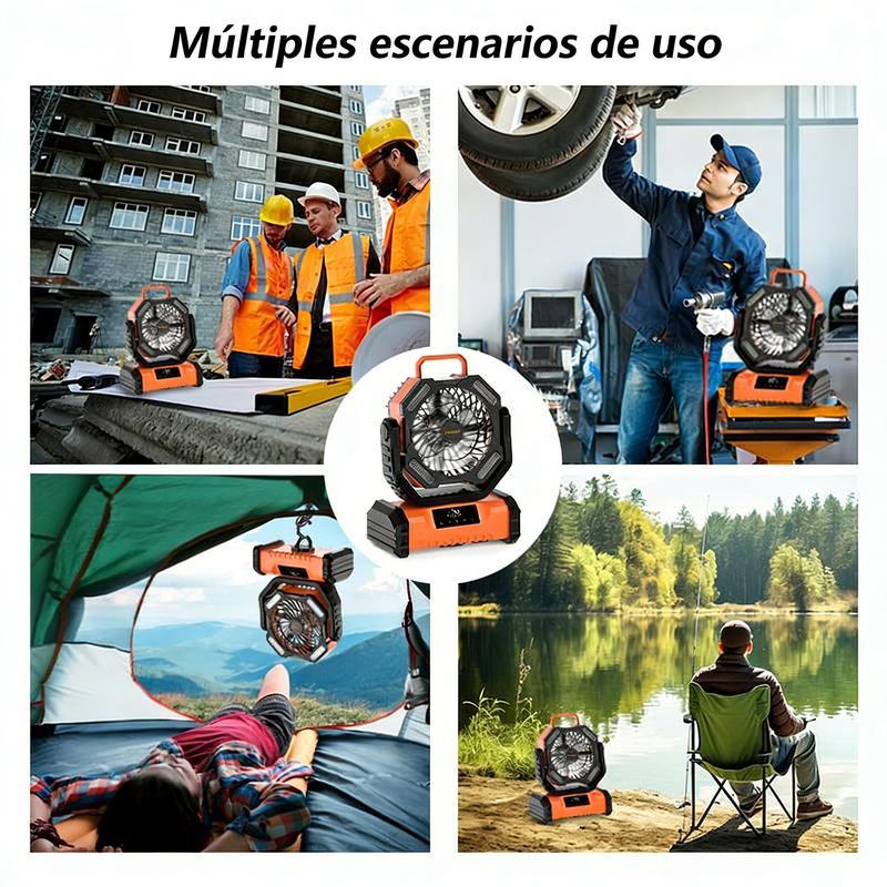 Ventilador de Camping  Recargable 20000mAh con Luz LED,5 Velocidades + Control Remoto + 270° Dirección + Pantalla Táctil