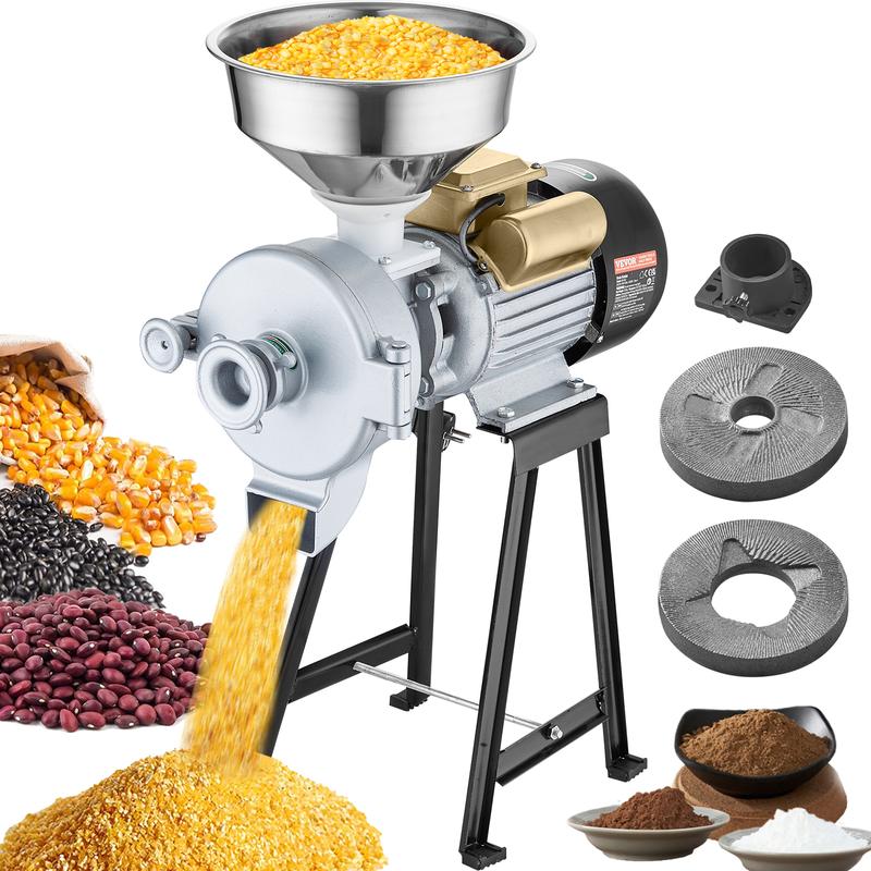 Molino eléctrico de granos 3000W – Molino comercial de maíz y especias, con embudo, ajuste de grosor, para harina, cereales y trigo, molienda seca y húmeda, de alta resistencia-1001