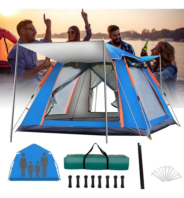 Tienda de Campaña Grande Azul para 4-6 Personas, 215x215x145 cm, Tela Oxford 210D, UPF 50+, Impermeable PU2000, Montaje Rápido en 3 Segundos, Protección Solar y Ventanas Panorámicas