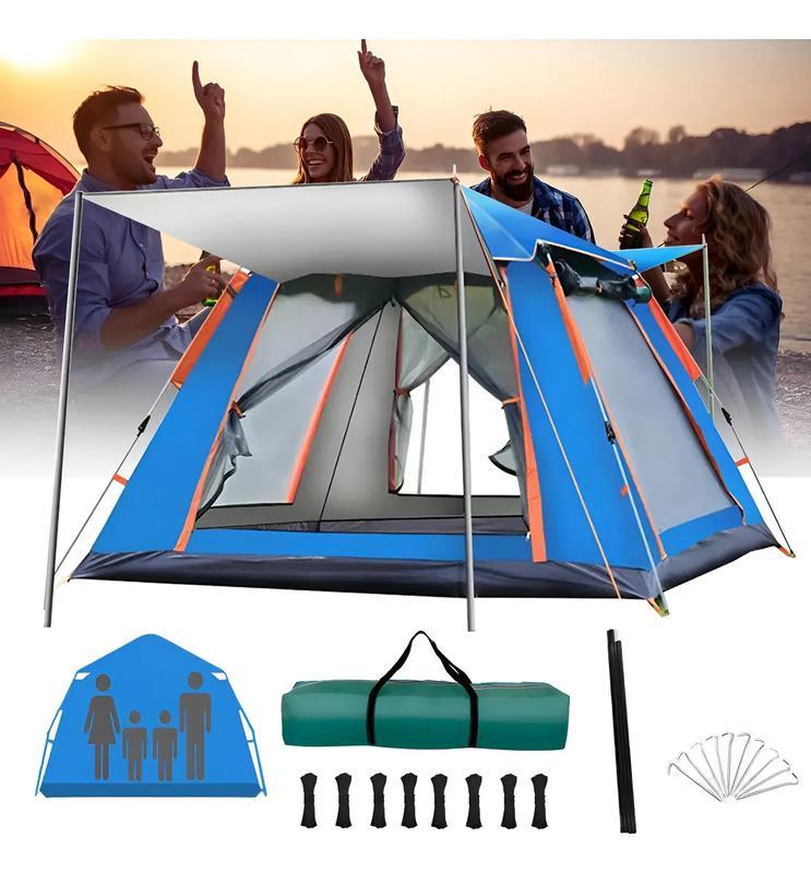 Tienda de Campaña Grande Azul para 4-6 Personas, 215x215x145 cm, Tela Oxford 210D, UPF 50+, Impermeable PU2000, Montaje Rápido en 3 Segundos, Protección Solar y Ventanas Panorámicas