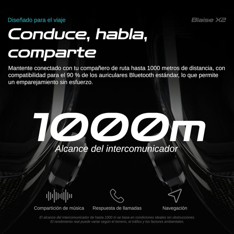BLAISE X2 Intercomunicador para Casco con Doble Chip Bluetooth 5.4, Música y Comunicación Simultáneas, Resistencia al Agua IP56 y Luces RGB, Alcance 1000m