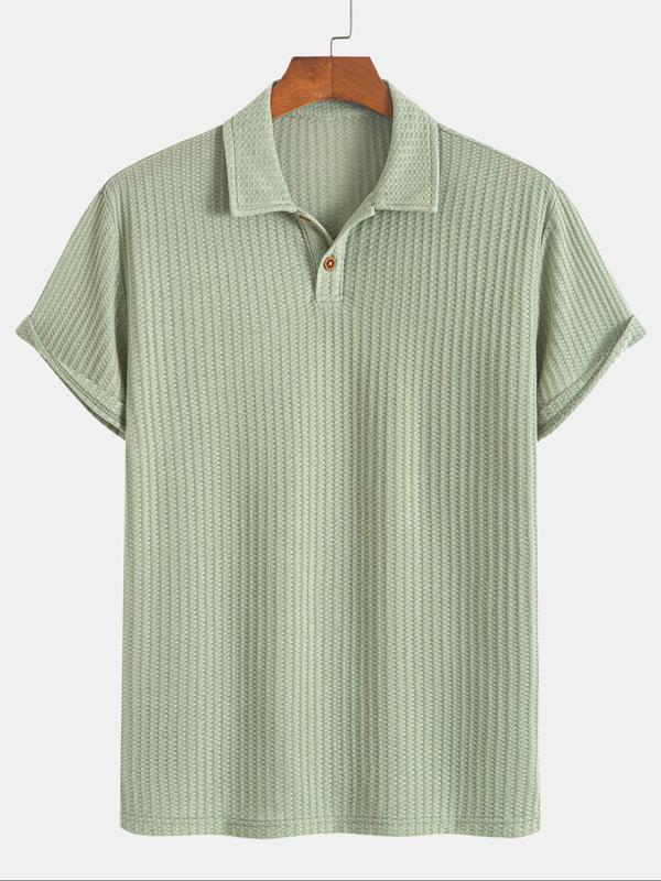 Men's Plain Jacquard Knit Polo Shirt, Regular Fit Casual Short Sleeve Button Front Top for Summer, Fashion Men's Clothes for Daily Wear