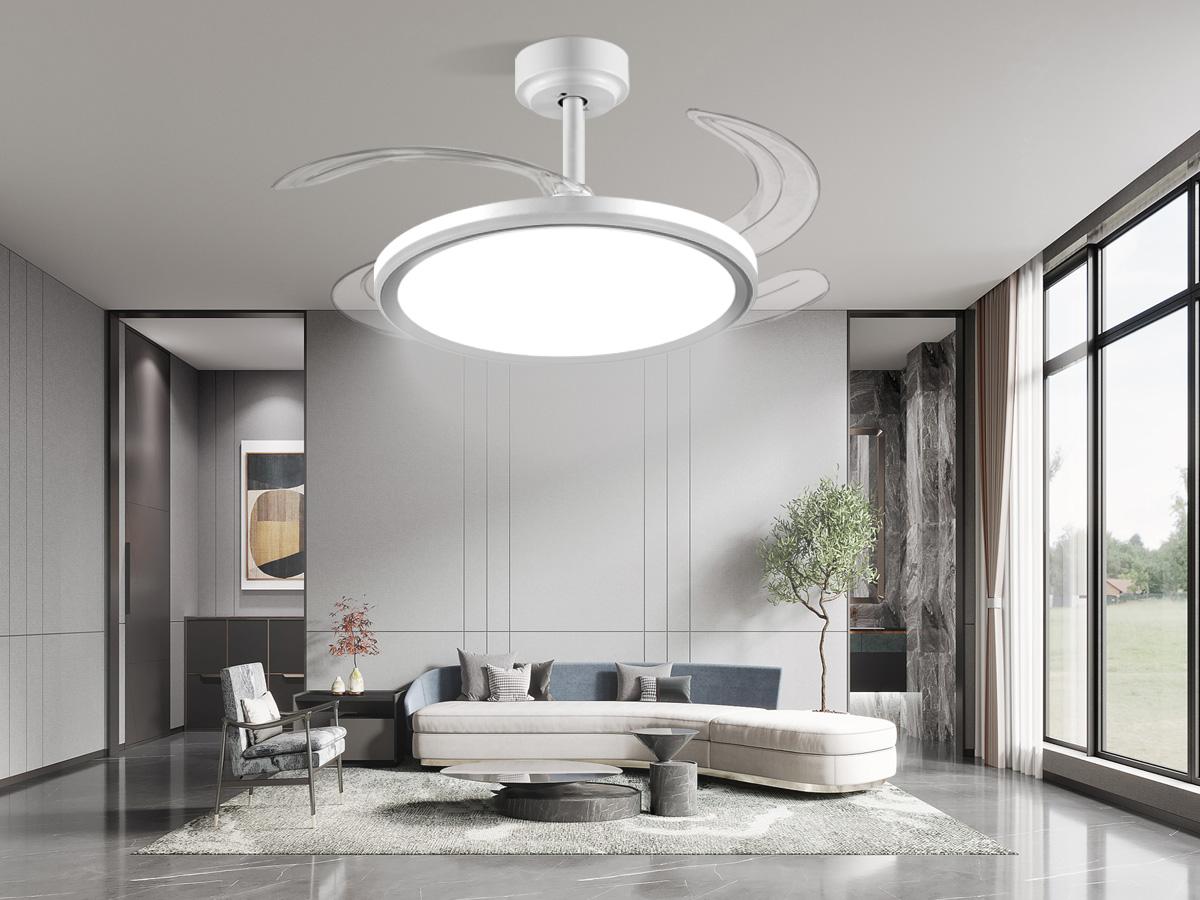 BaySquirrel Slim Invisible Ceiling Fans Lights with Remote Control & App 42 Inch Dimmable Fan 6 Retractable Blades 6-Speed Reversible Adjustable Rgb Lighting 24-Hour Timer Smart Lamp summervibes