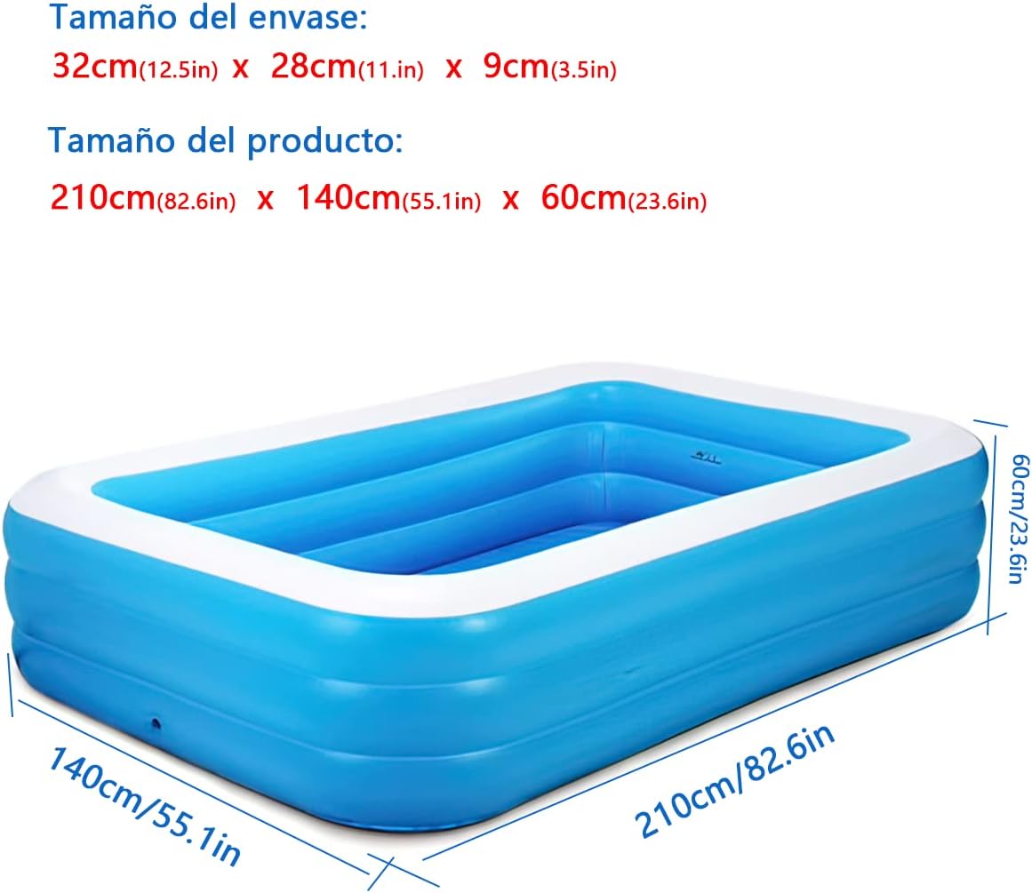 OUARTV Alberca Inflable Piscina Familiar, 210x150x60cmPiscina Hinchable Rectangular, Piscina Familiar En El Patio Trasero, Fiesta AcuáTica De Verano, Exterior, JardíN, Adultos, Juego Simple