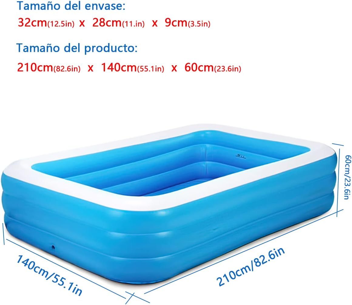 OUARTV Alberca Inflable Piscina Familiar, 210x150x60cmPiscina Hinchable Rectangular, Piscina Familiar En El Patio Trasero, Fiesta AcuáTica De Verano, Exterior, JardíN, Adultos, Juego Simple
