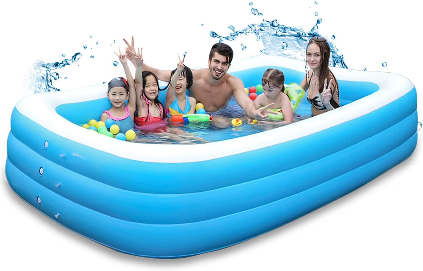OUARTV Alberca Inflable Piscina Familiar, 210x150x60cmPiscina Hinchable Rectangular, Piscina Familiar En El Patio Trasero, Fiesta AcuáTica De Verano, Exterior, JardíN, Adultos, Juego Simple