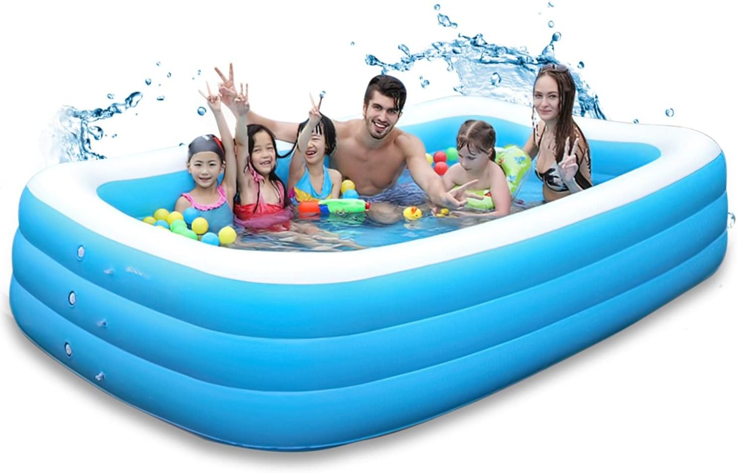 OUARTV Alberca Inflable Piscina Familiar, 210x150x60cmPiscina Hinchable Rectangular, Piscina Familiar En El Patio Trasero, Fiesta AcuáTica De Verano, Exterior, JardíN, Adultos, Juego Simple