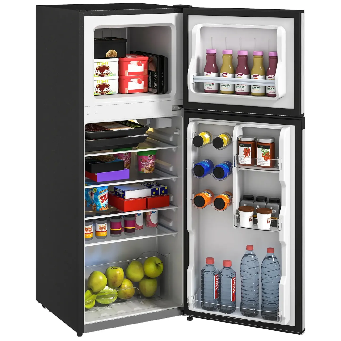 ❄️HOMCOM 3.2/4 Cu.Ft Mini Fridge with Freezer, Double Door Compact Refrigerator with Adjustable Thermostat, Shelf and Reversible Door for Bedroom, Dorm, Home Office, Energy Efficient