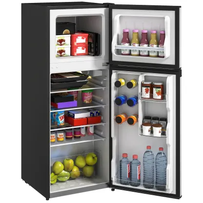 ❄️HOMCOM 3.2/4 Cu.Ft Mini Fridge with Freezer, Double Door Compact Refrigerator with Adjustable Thermostat, Shelf and Reversible Door for Bedroom, Dorm, Home Office, Energy Efficient