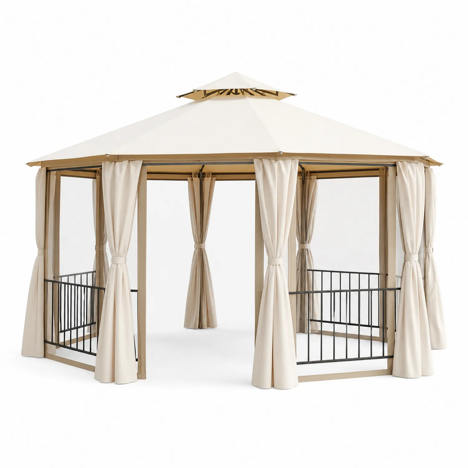 Sechseckiges Gartenpavillon mit Stahlrahmen und Polyester, Creme-Nordellonest