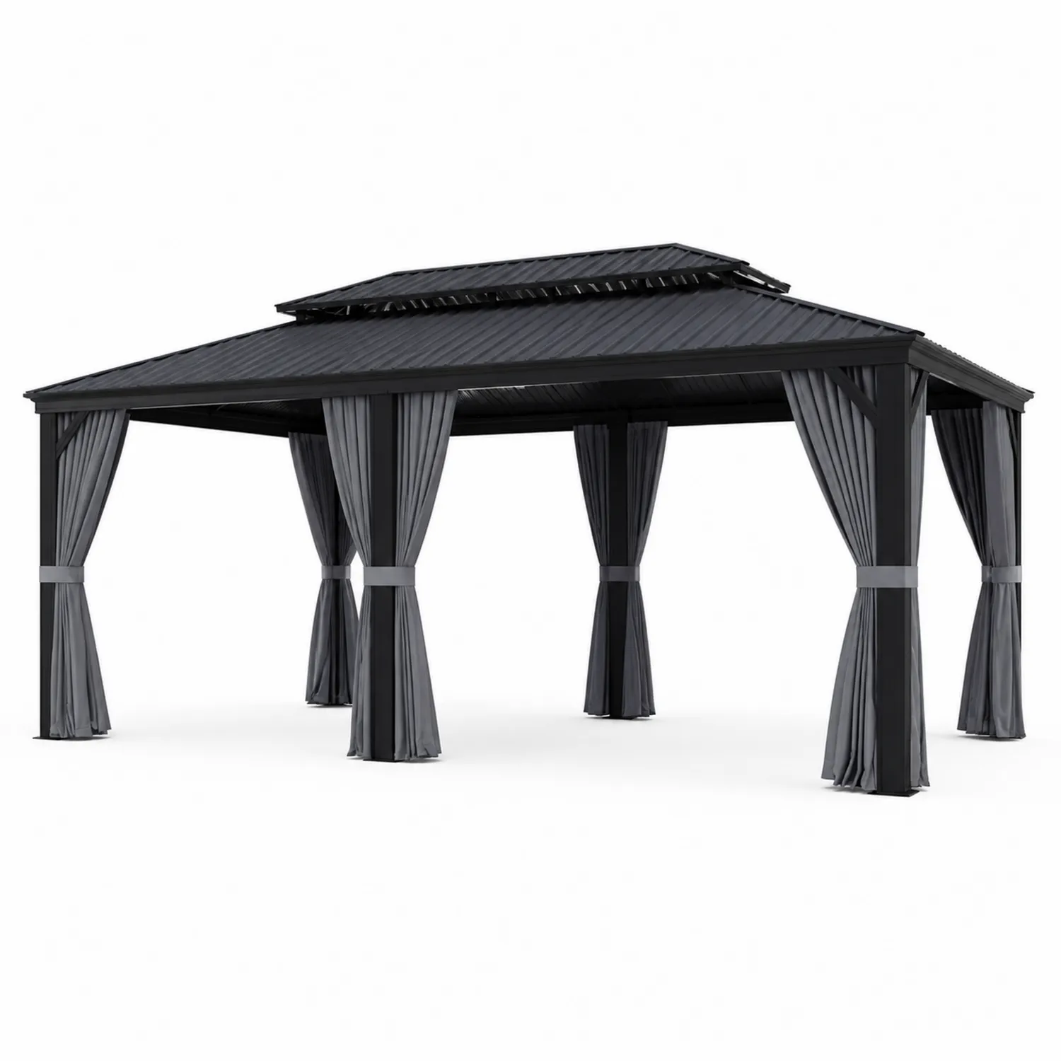 Aluminium Gartenpavillon mit Polyester Vorhang 4x3m Schwarz-Nordellonest