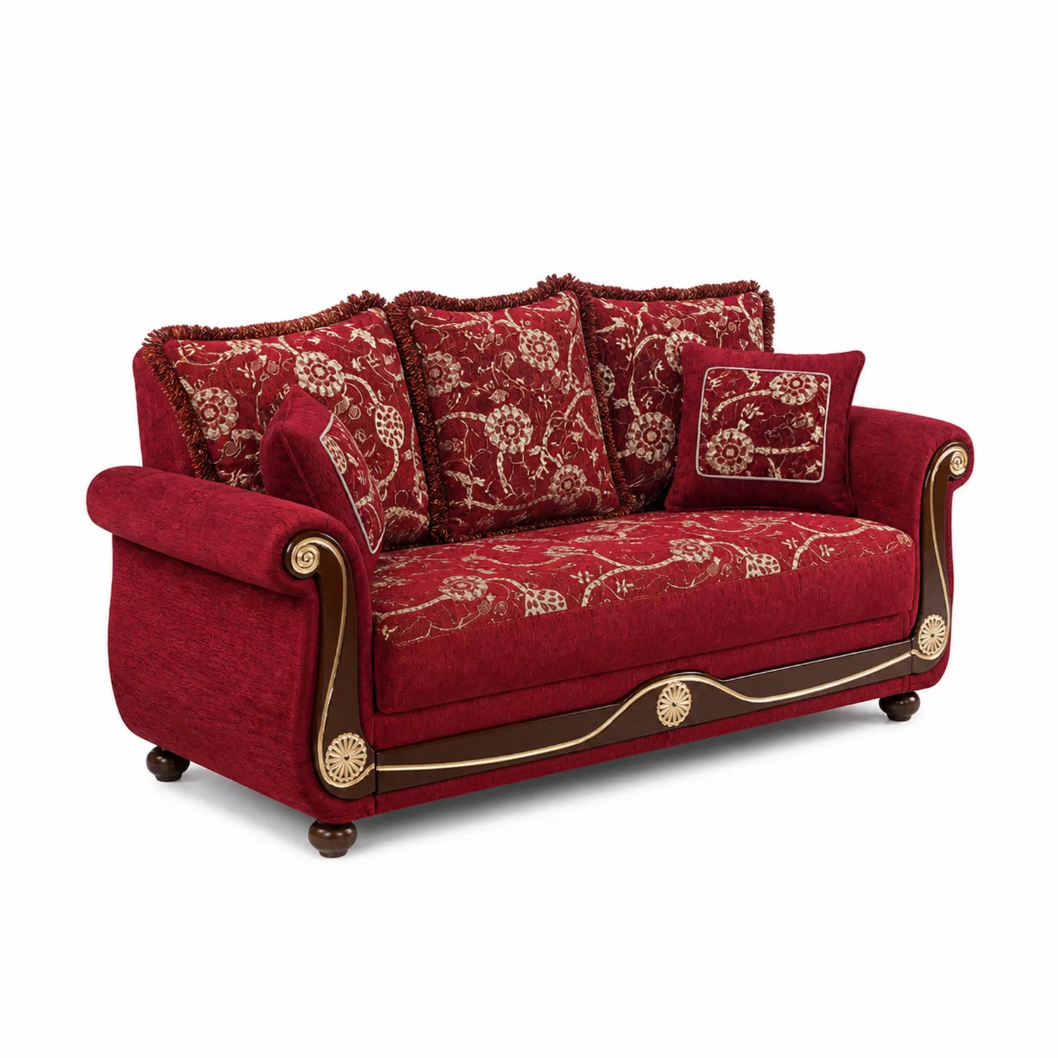Zweisitzer Sofa aus Stoff mit Blumenmuster und Holzdekor Rot-Nordellonest