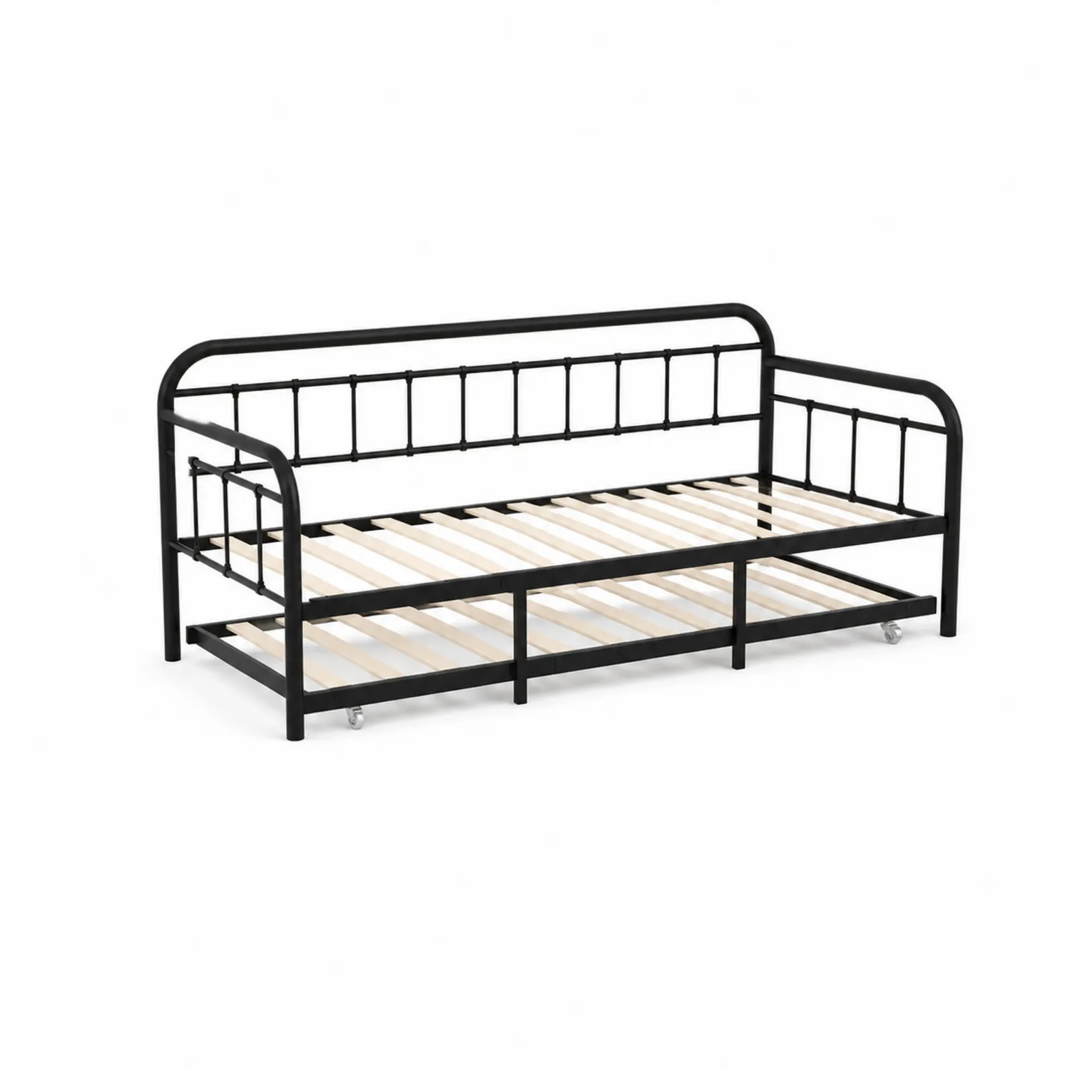 Metall Tagesbett mit Ausziehbett 200x90 cm Schwarz-Nordellonest